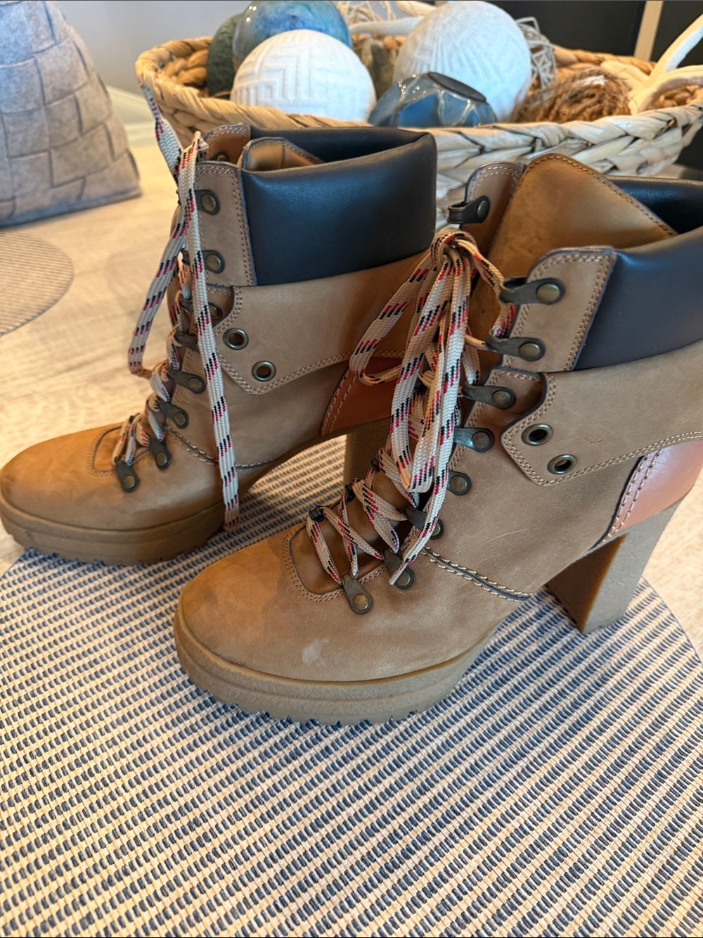 See By Chloé Tan Lace-Up Chunky Heel Ankle Boots